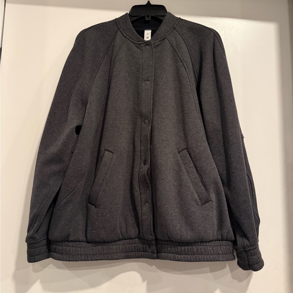 Lululemon Scuba Oversized Varsity Jacket Plush - Heathered Core Black - Size M/L